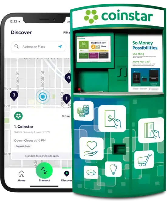 Mobile app and coinstar kiosk