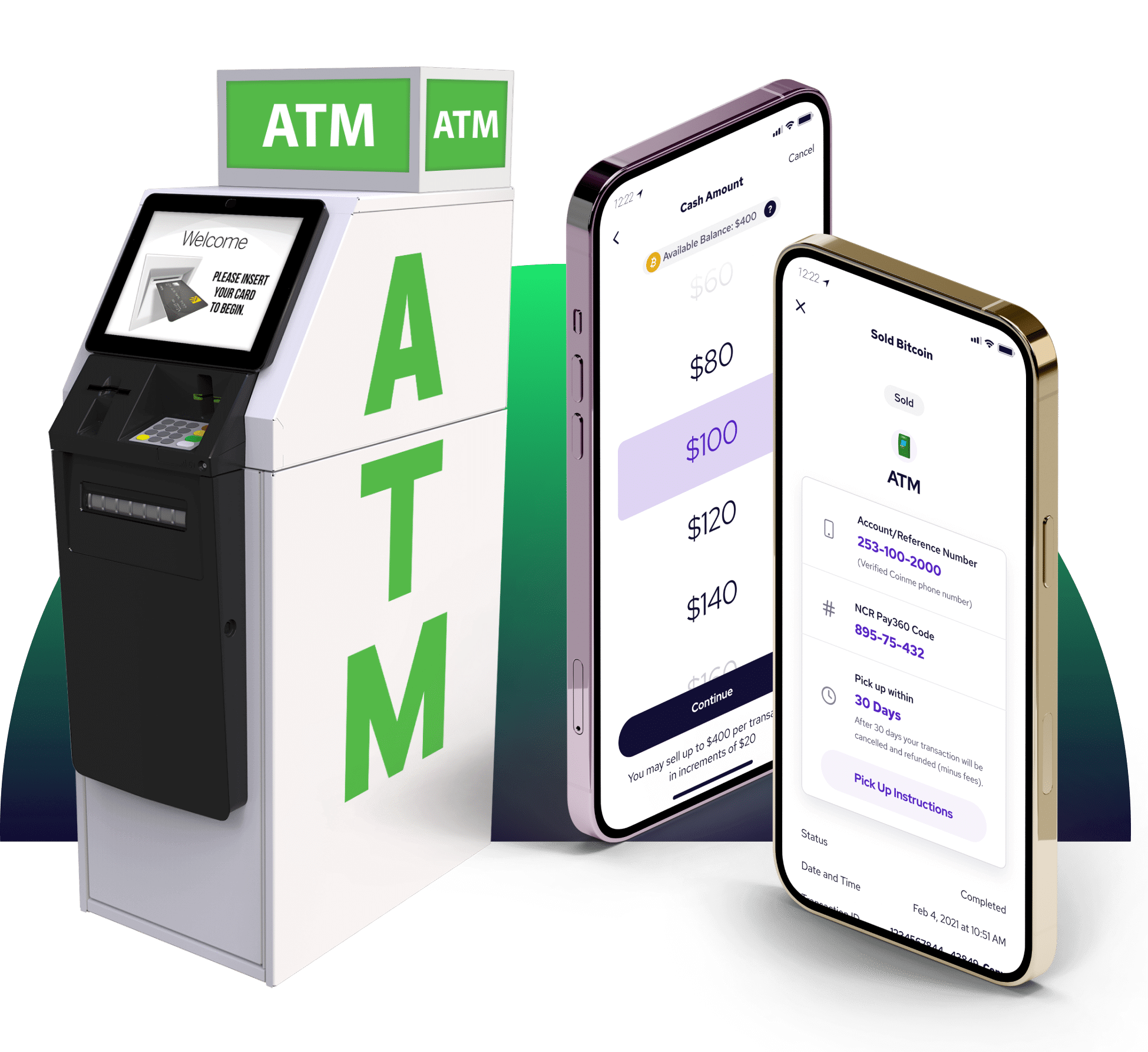 sell via coinme's mobile app and pick up at an atm near you